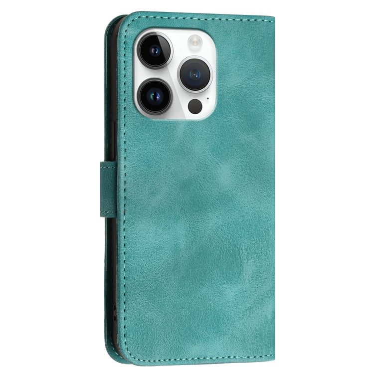 For iPhone 15 Pro YX0080 Grid Butterfly Embossed Pattern Flip Leather Phone Case with Lanyard