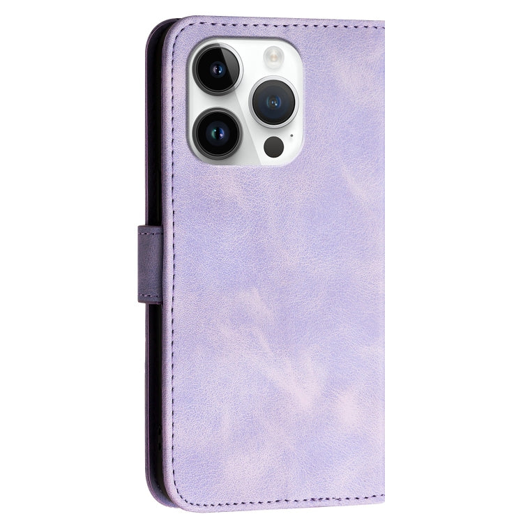 For iPhone 15 Pro YX0080 Grid Butterfly Embossed Pattern Flip Leather Phone Case with Lanyard