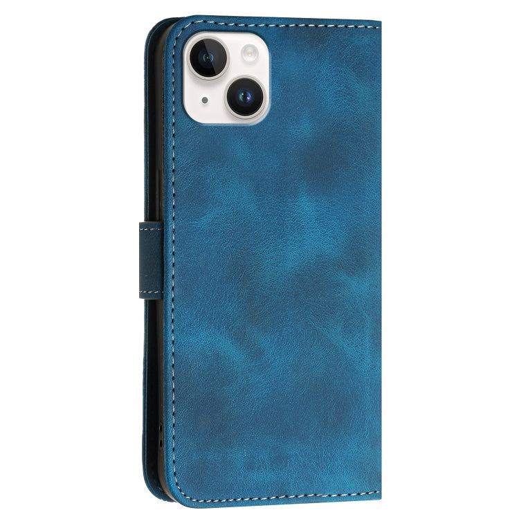 For iPhone 15 Plus YX0080 Grid Butterfly Embossed Pattern Flip Leather Phone Case with Lanyard