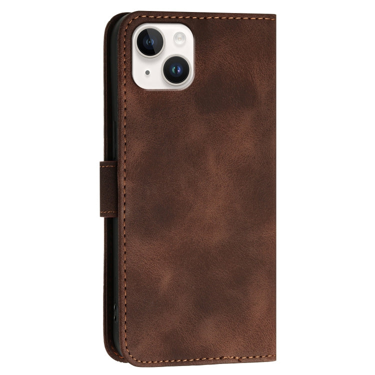 For iPhone 15 Plus YX0080 Grid Butterfly Embossed Pattern Flip Leather Phone Case with Lanyard
