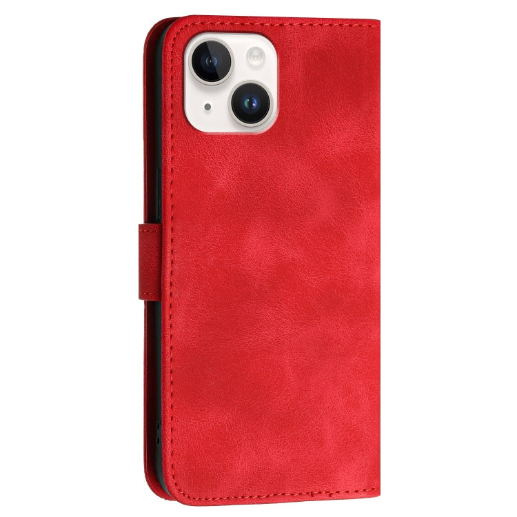 For iPhone 15 YX0080 Grid Butterfly Embossed Pattern Flip Leather Phone Case with Lanyard