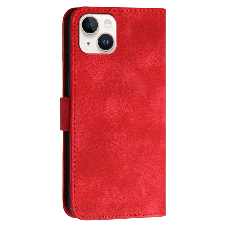 For iPhone 14 Plus YX0080 Grid Butterfly Embossed Pattern Flip Leather Phone Case with Lanyard