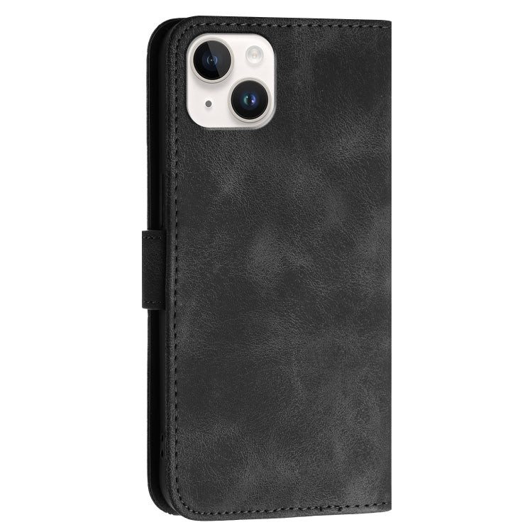 For iPhone 14 Plus YX0080 Grid Butterfly Embossed Pattern Flip Leather Phone Case with Lanyard