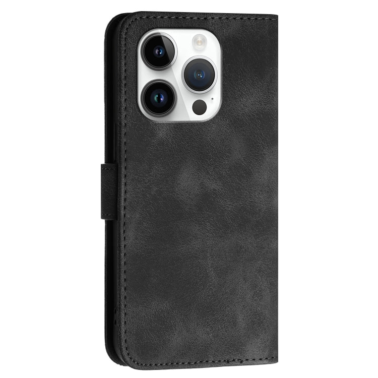 For iPhone 14 Pro YX0080 Grid Butterfly Embossed Pattern Flip Leather Phone Case with Lanyard