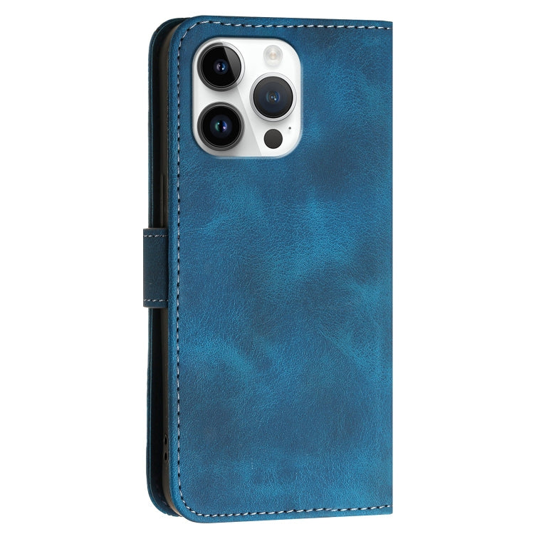 For iPhone 14 Pro Max YX0080 Grid Butterfly Embossed Pattern Flip Leather Phone Case with Lanyard