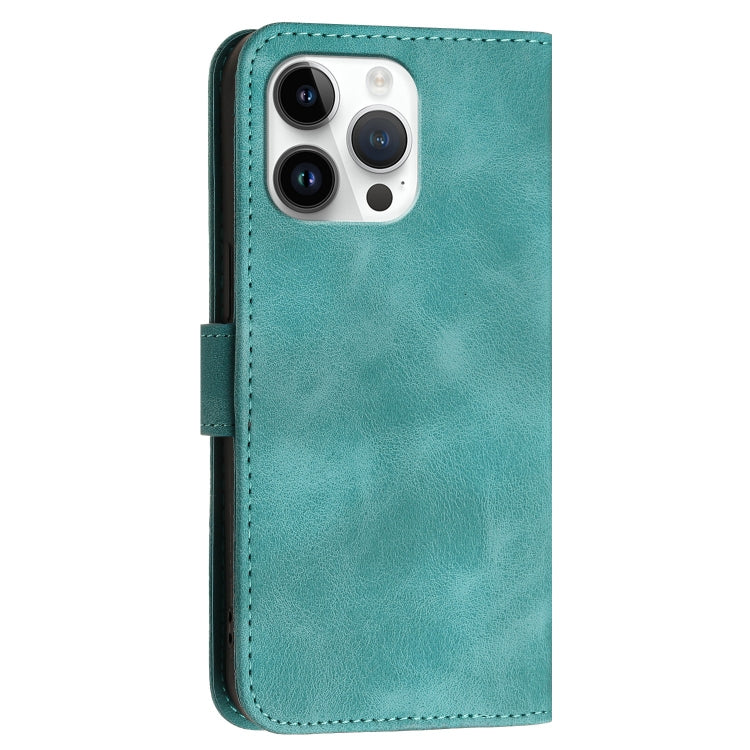 For iPhone 14 Pro Max YX0080 Grid Butterfly Embossed Pattern Flip Leather Phone Case with Lanyard