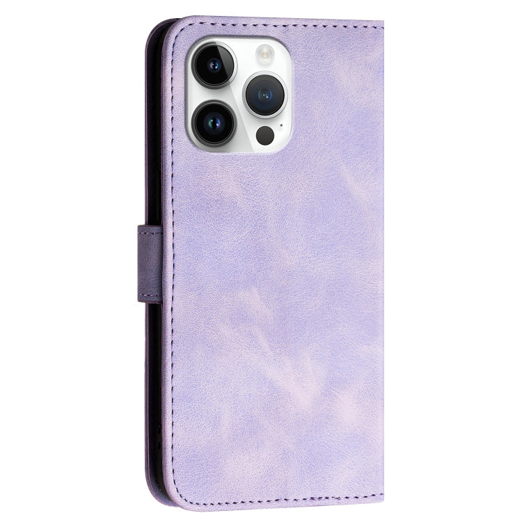For iPhone 14 Pro Max YX0080 Grid Butterfly Embossed Pattern Flip Leather Phone Case with Lanyard