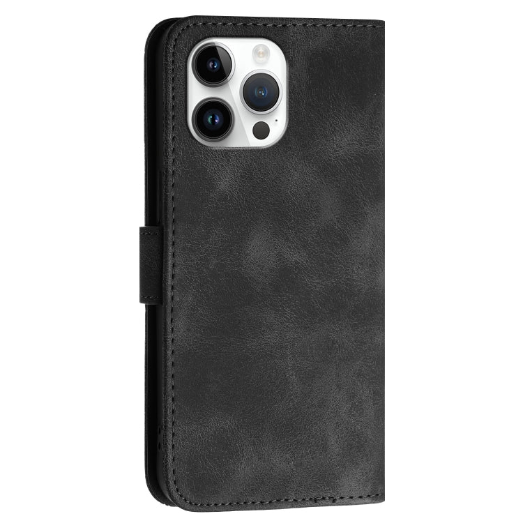 For iPhone 13 Pro Max YX0080 Grid Butterfly Embossed Pattern Flip Leather Phone Case with Lanyard