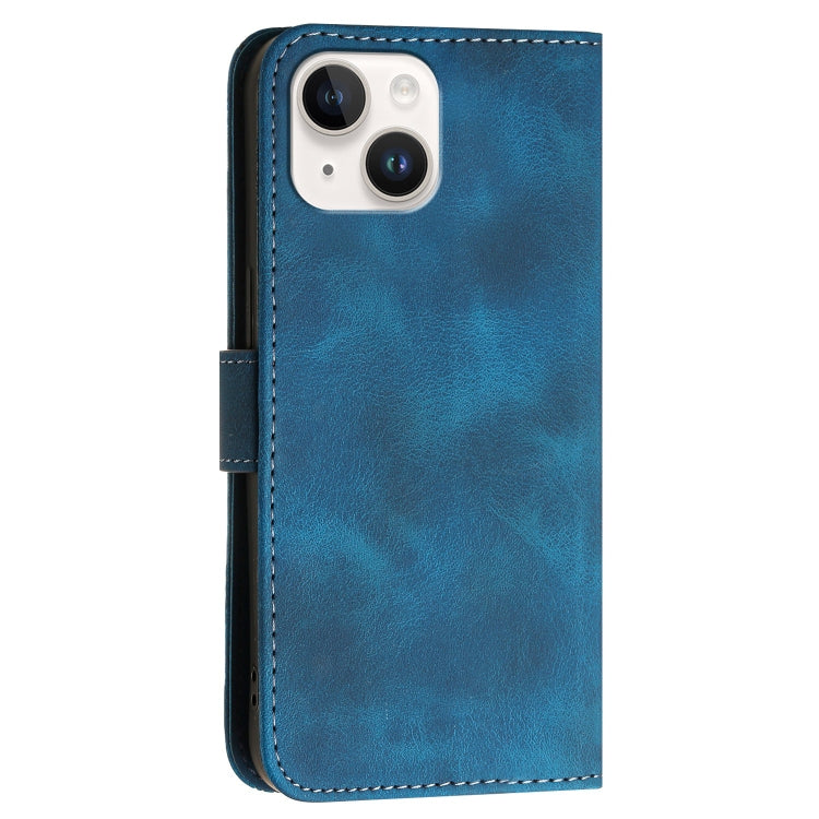 For iPhone 13 YX0080 Grid Butterfly Embossed Pattern Flip Leather Phone Case with Lanyard