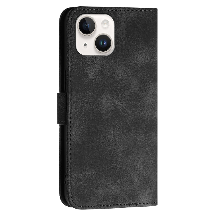 For iPhone 13 YX0080 Grid Butterfly Embossed Pattern Flip Leather Phone Case with Lanyard