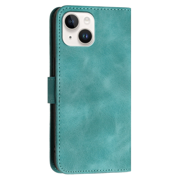 For iPhone 13 YX0080 Grid Butterfly Embossed Pattern Flip Leather Phone Case with Lanyard