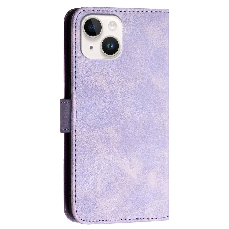 For iPhone 13 mini YX0080 Grid Butterfly Embossed Pattern Flip Leather Phone Case with Lanyard