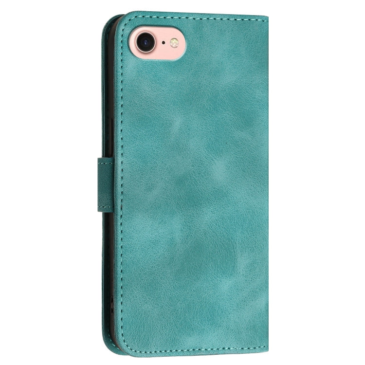 For iPhone 7 / 8 / SE 2022 YX0080 Grid Butterfly Embossed Pattern Flip Leather Phone Case with Lanyard