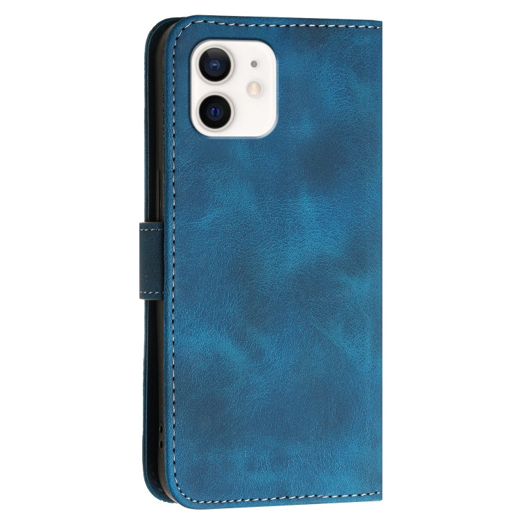 For iPhone 12 / 12 Pro YX0080 Grid Butterfly Embossed Pattern Flip Leather Phone Case with Lanyard