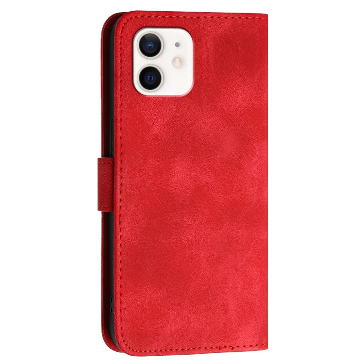 For iPhone 12 / 12 Pro YX0080 Grid Butterfly Embossed Pattern Flip Leather Phone Case with Lanyard