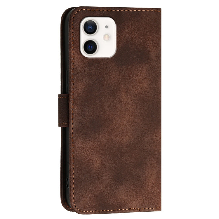 For iPhone 12 / 12 Pro YX0080 Grid Butterfly Embossed Pattern Flip Leather Phone Case with Lanyard