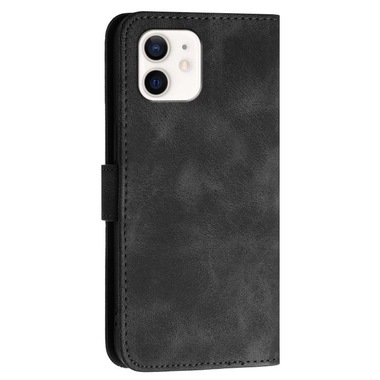 For iPhone 12 mini YX0080 Grid Butterfly Embossed Pattern Flip Leather Phone Case with Lanyard