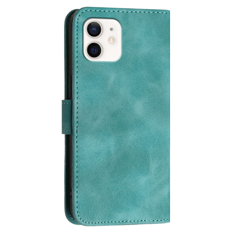 For iPhone 12 mini YX0080 Grid Butterfly Embossed Pattern Flip Leather Phone Case with Lanyard