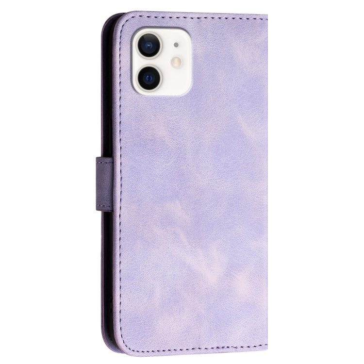 For iPhone 12 mini YX0080 Grid Butterfly Embossed Pattern Flip Leather Phone Case with Lanyard