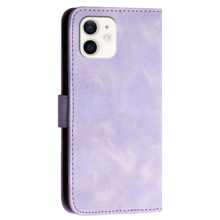 For iPhone 11 YX0080 Grid Butterfly Embossed Pattern Flip Leather Phone Case with Lanyard