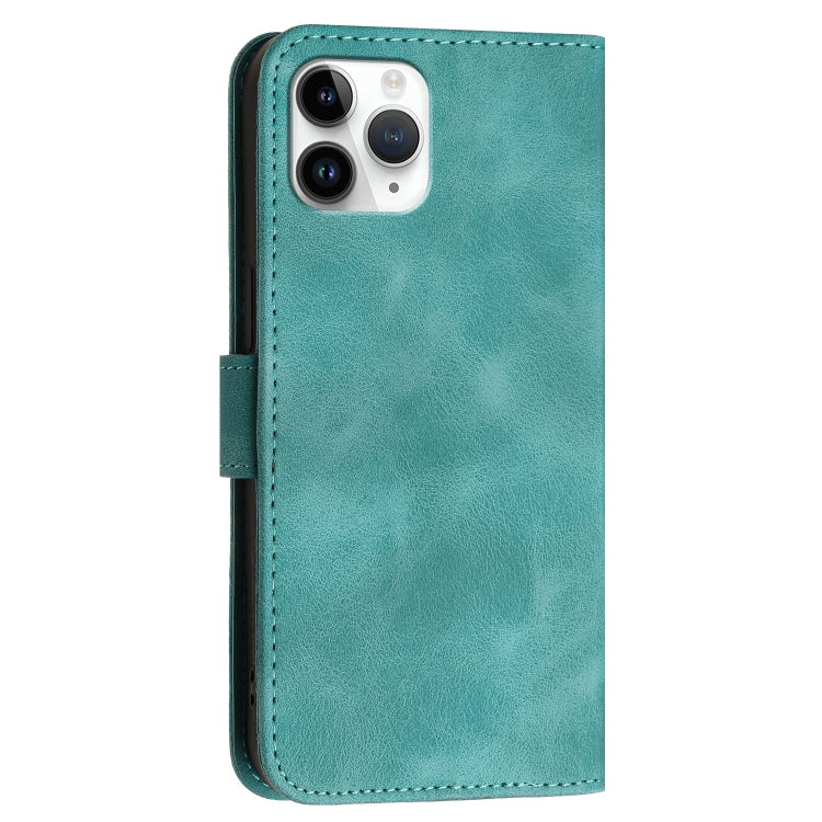 For iPhone 11 Pro YX0080 Grid Butterfly Embossed Pattern Flip Leather Phone Case with Lanyard