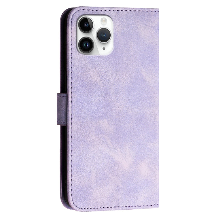 For iPhone 11 Pro YX0080 Grid Butterfly Embossed Pattern Flip Leather Phone Case with Lanyard