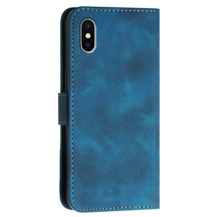 For iPhone XS / X YX0080 Grid Butterfly Embossed Pattern Flip Leather Phone Case with Lanyard