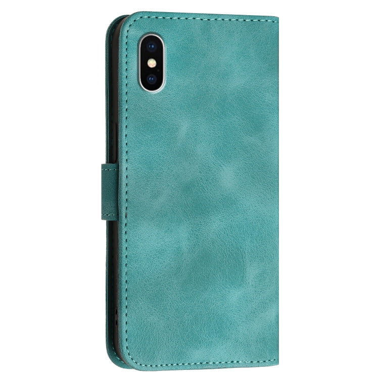 For iPhone XS / X YX0080 Grid Butterfly Embossed Pattern Flip Leather Phone Case with Lanyard