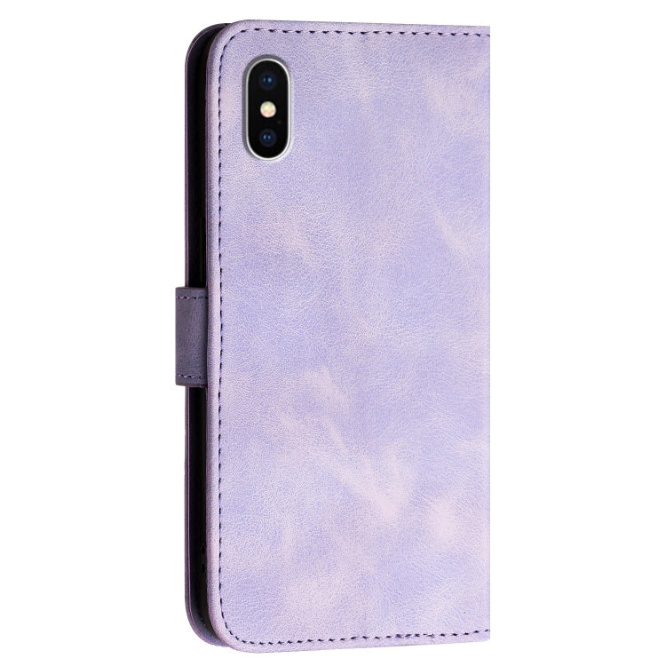 For iPhone XS / X YX0080 Grid Butterfly Embossed Pattern Flip Leather Phone Case with Lanyard