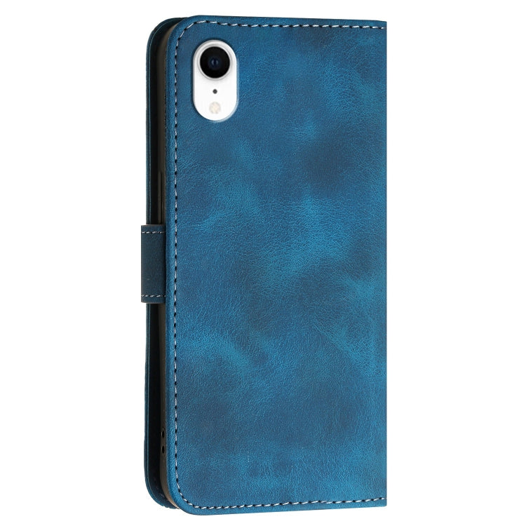 For iPhone XR YX0080 Grid Butterfly Embossed Pattern Flip Leather Phone Case with Lanyard