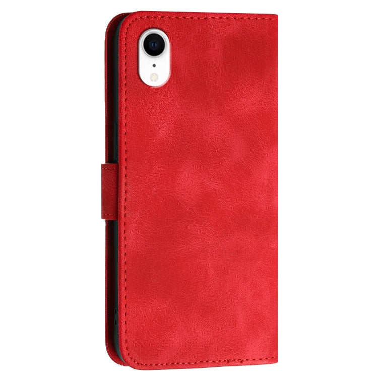 For iPhone XR YX0080 Grid Butterfly Embossed Pattern Flip Leather Phone Case with Lanyard