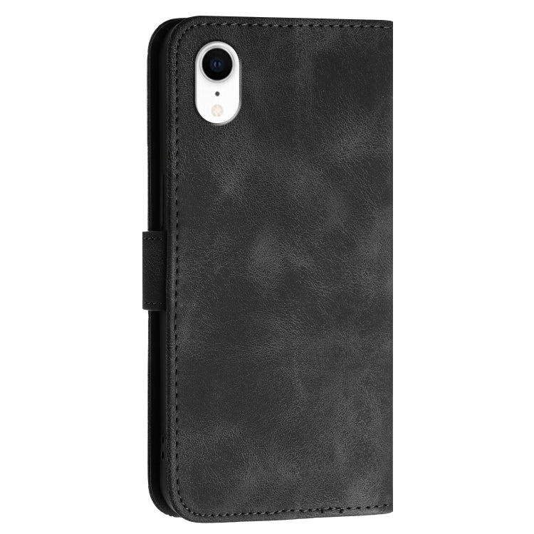 For iPhone XR YX0080 Grid Butterfly Embossed Pattern Flip Leather Phone Case with Lanyard