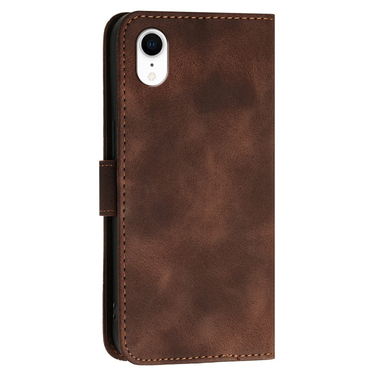 For iPhone XR YX0080 Grid Butterfly Embossed Pattern Flip Leather Phone Case with Lanyard