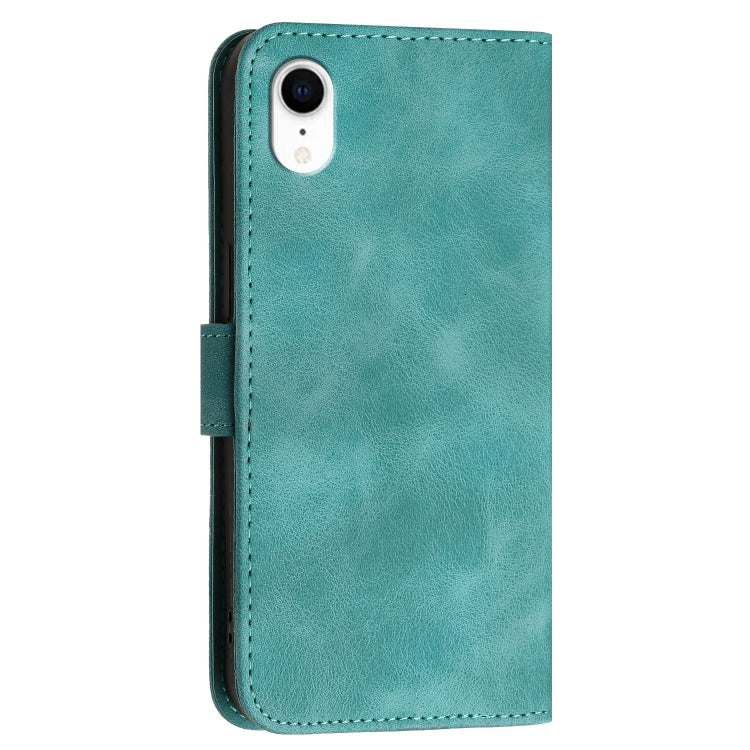 For iPhone XR YX0080 Grid Butterfly Embossed Pattern Flip Leather Phone Case with Lanyard