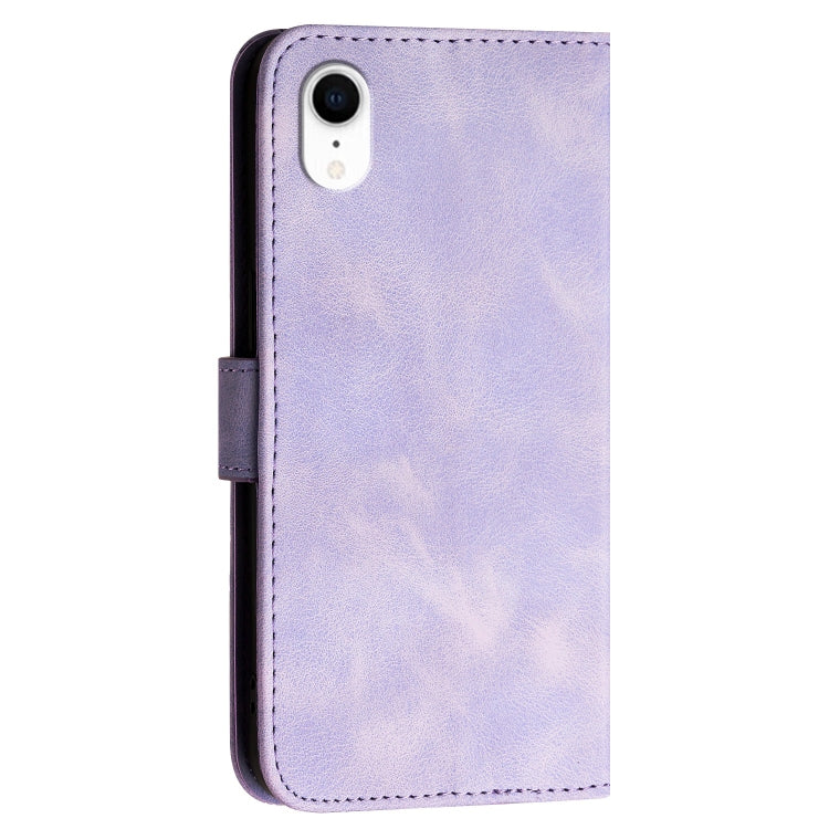 For iPhone XR YX0080 Grid Butterfly Embossed Pattern Flip Leather Phone Case with Lanyard