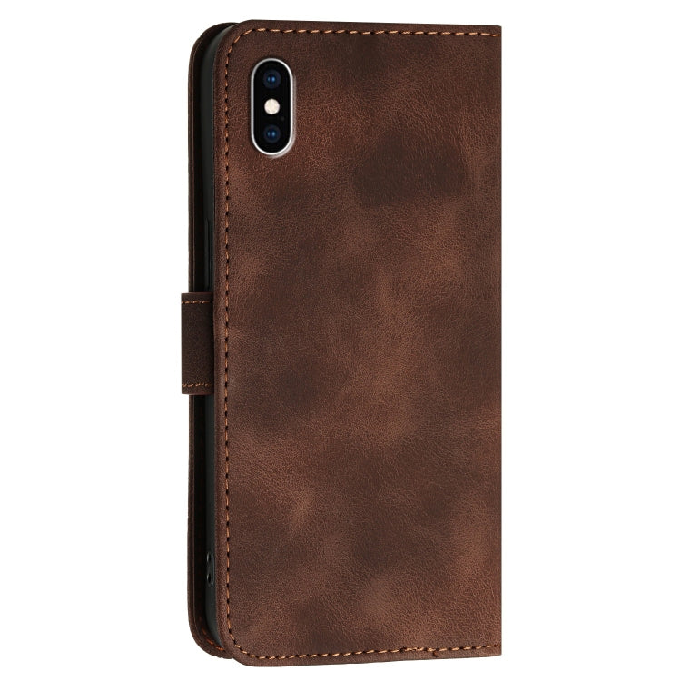 For iPhone XS Max YX0080 Grid Butterfly Embossed Pattern Flip Leather Phone Case with Lanyard