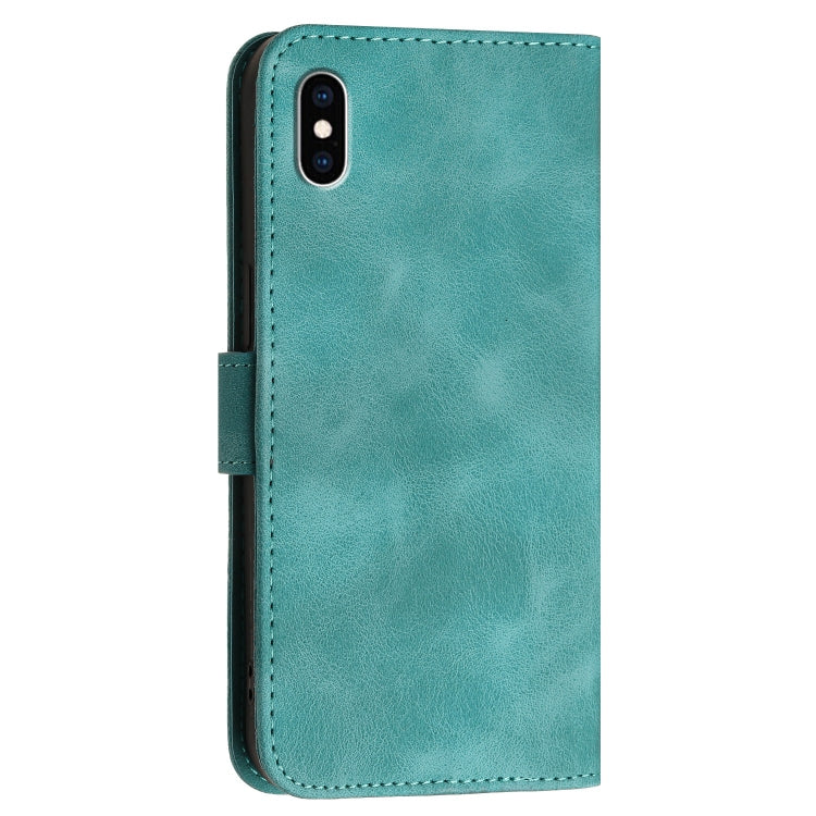 For iPhone XS Max YX0080 Grid Butterfly Embossed Pattern Flip Leather Phone Case with Lanyard