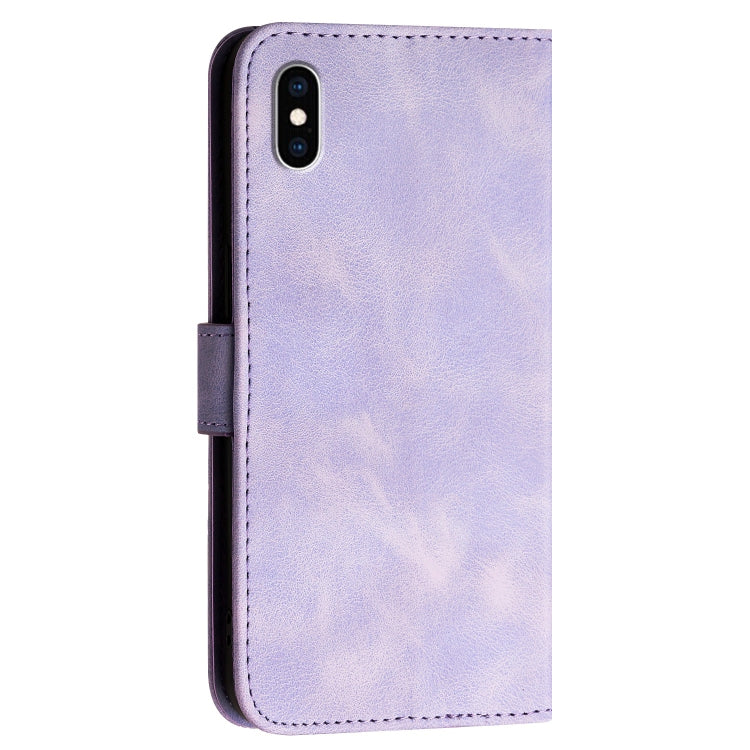 For iPhone XS Max YX0080 Grid Butterfly Embossed Pattern Flip Leather Phone Case with Lanyard