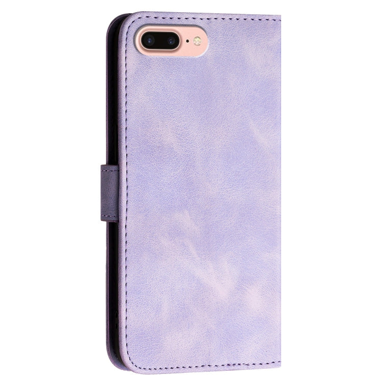 For iPhone 8 Plus / 7 Plus YX0080 Grid Butterfly Embossed Pattern Flip Leather Phone Case with Lanyard