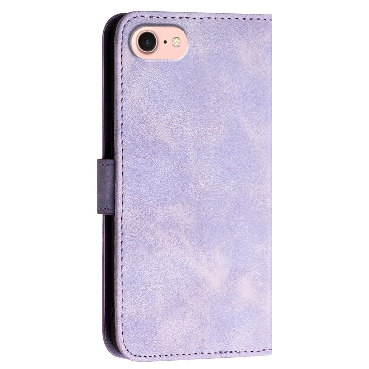For iPhone 17e / 16e YX0080 Grid Butterfly Embossed Pattern Flip Leather Phone Case with Lanyard