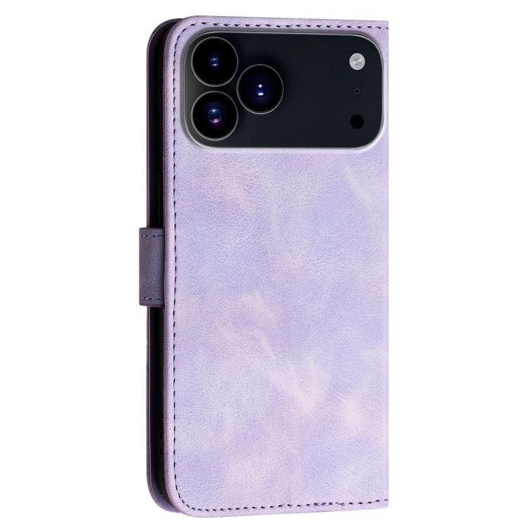 For iPhone 17 Pro YX0080 Grid Butterfly Embossed Pattern Flip Leather Phone Case with Lanyard