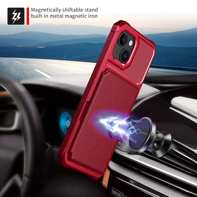 For iPhone 15 Plus Magnetic Wallet Card Bag Leather Phone Case