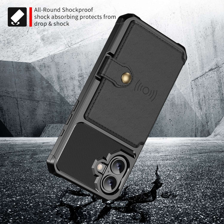 For iPhone 16 Magnetic Wallet Card Bag Leather Phone Case