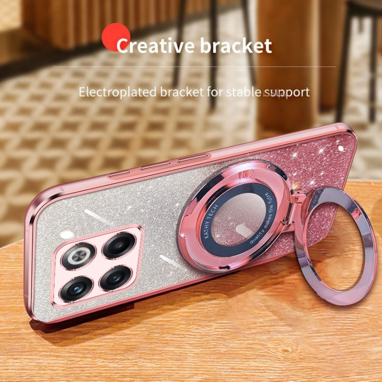 For OnePlus 10T Plated Gradient Glitter Round Holder TPU Phone Case