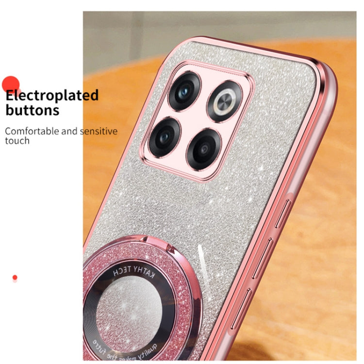 For OnePlus 10T Plated Gradient Glitter Round Holder TPU Phone Case