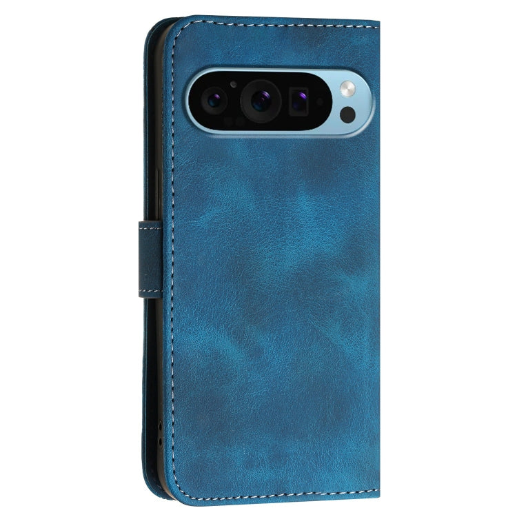 For Google Pixel 9 Pro XL Grid Butterfly Embossed Pattern Leather Phone Case with Lanyard