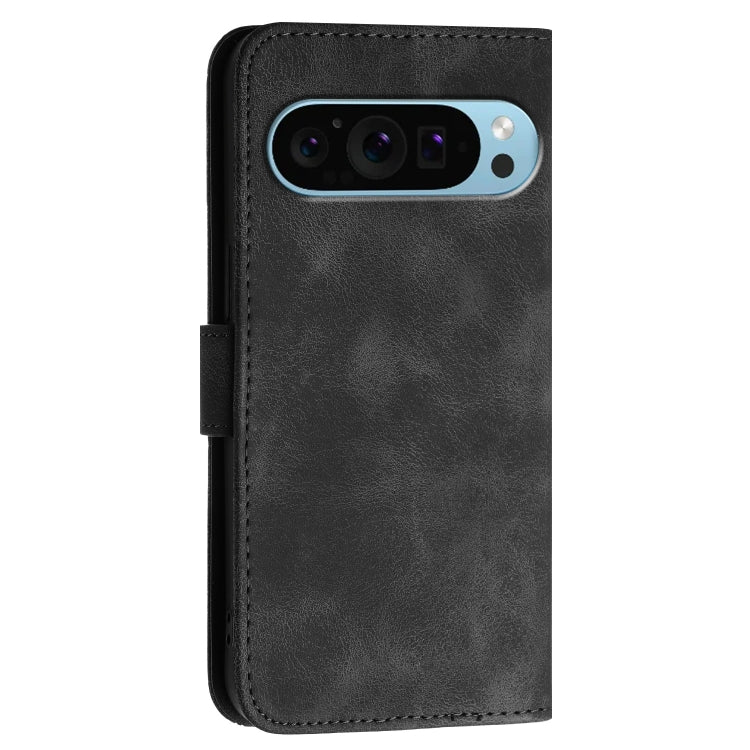 For Google Pixel 9 Pro XL Grid Butterfly Embossed Pattern Leather Phone Case with Lanyard