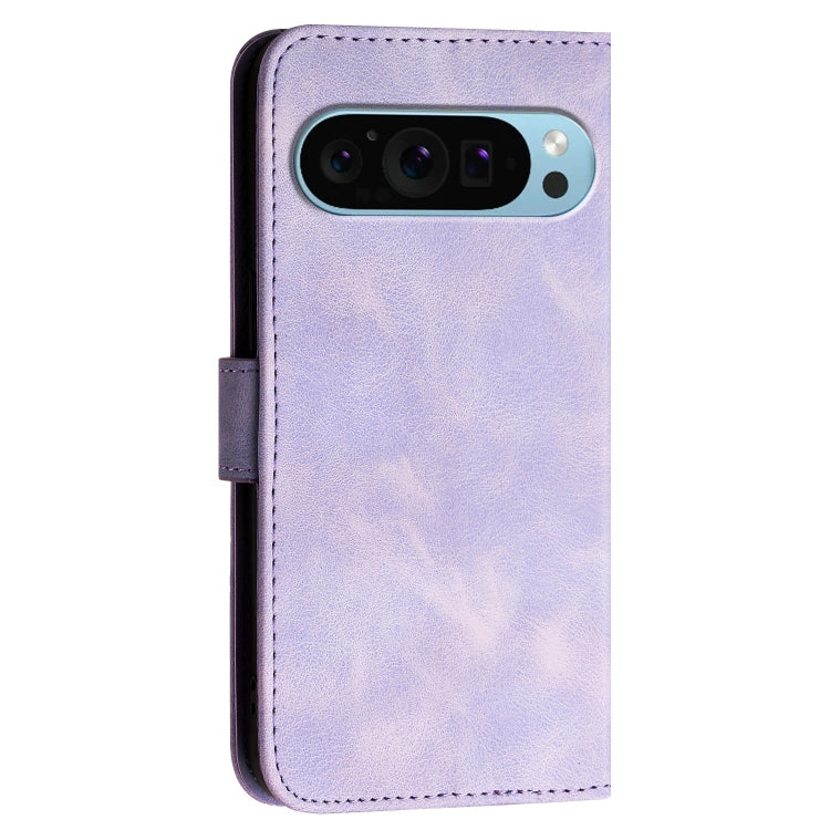 For Google Pixel 9 Pro XL Grid Butterfly Embossed Pattern Leather Phone Case with Lanyard