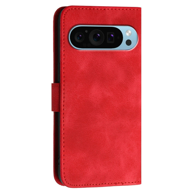 For Google Pixel 9 / 9 Pro Grid Butterfly Embossed Pattern Leather Phone Case with Lanyard