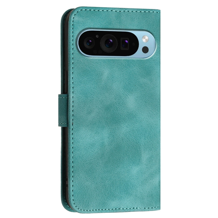 For Google Pixel 9 / 9 Pro Grid Butterfly Embossed Pattern Leather Phone Case with Lanyard